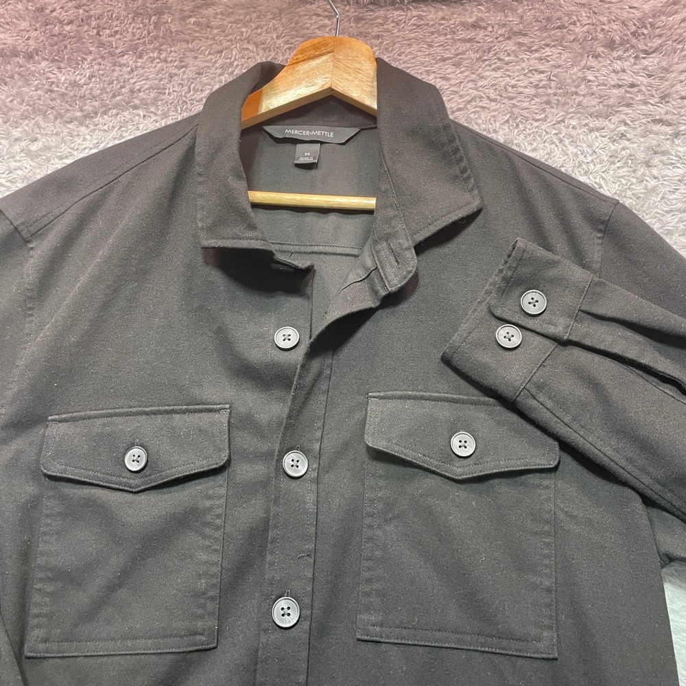 Mercer+Mettle Mens Black Button Down Shirt Jacket Size M Long Sleeve Pockets